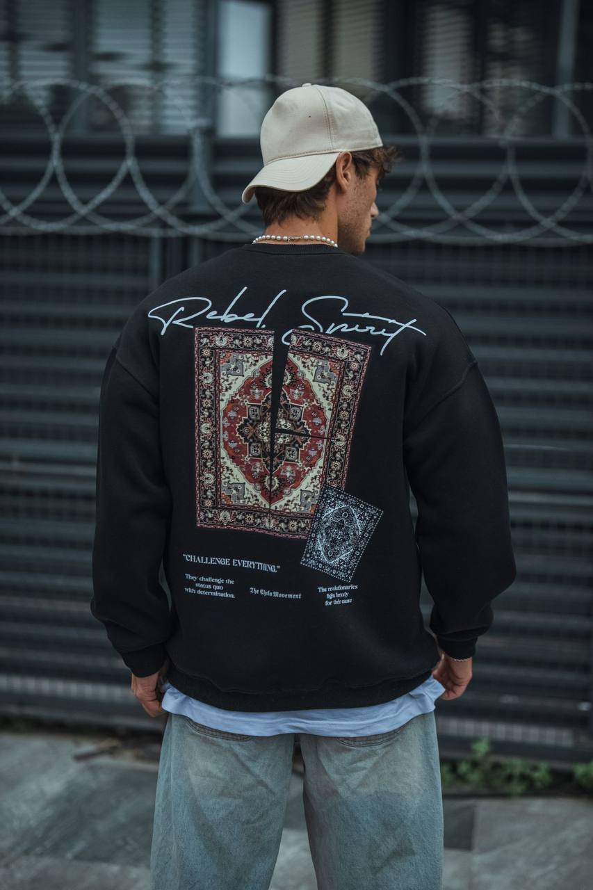 Ethnic Rug Pattern Oversized Sweatshirt - Cozy and Stylish Streetwear Withinblack