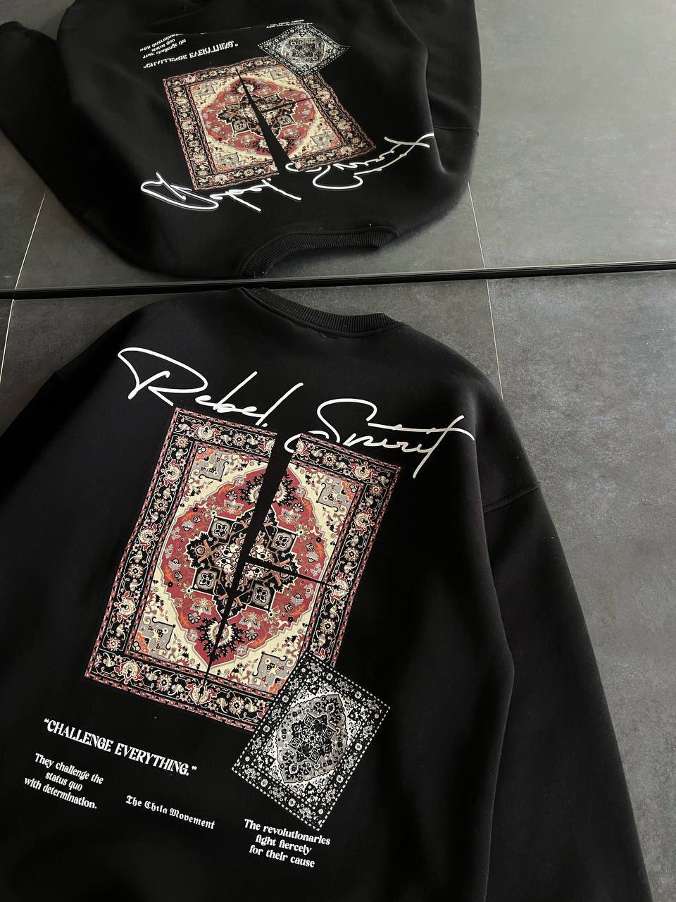 Ethnic Rug Pattern Oversized Sweatshirt - Cozy and Stylish Streetwear Withinblack