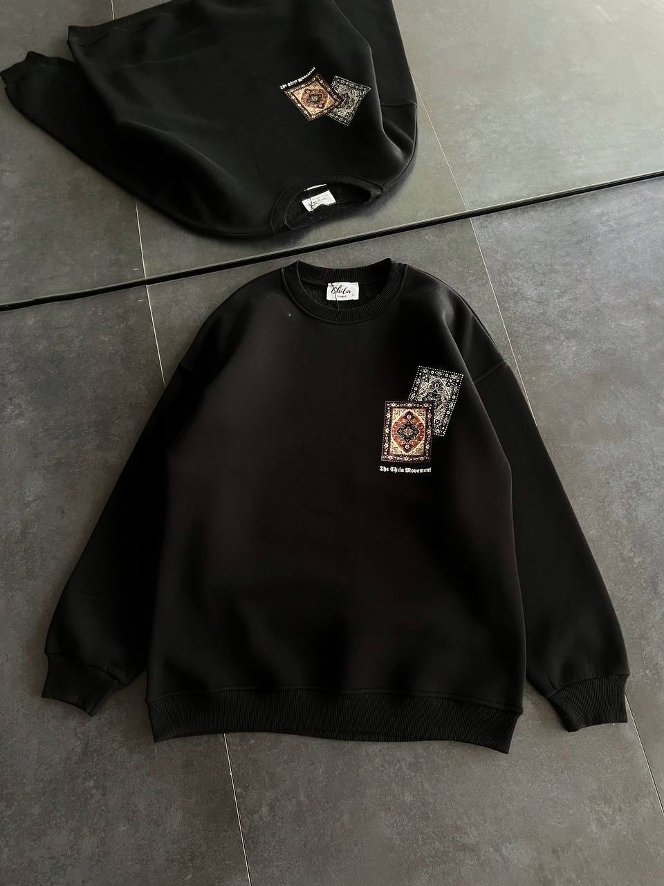 Ethnic Rug Pattern Oversized Sweatshirt - Cozy and Stylish Streetwear Withinblack