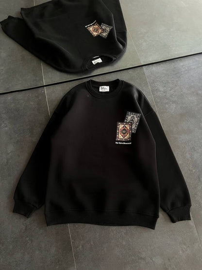 Ethnic Rug Pattern Oversized Sweatshirt - Cozy and Stylish Streetwear Withinblack