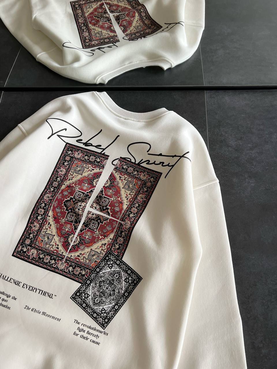 Ethnic Rug Pattern Oversized Sweatshirt - Cozy and Stylish Streetwear Withinblack