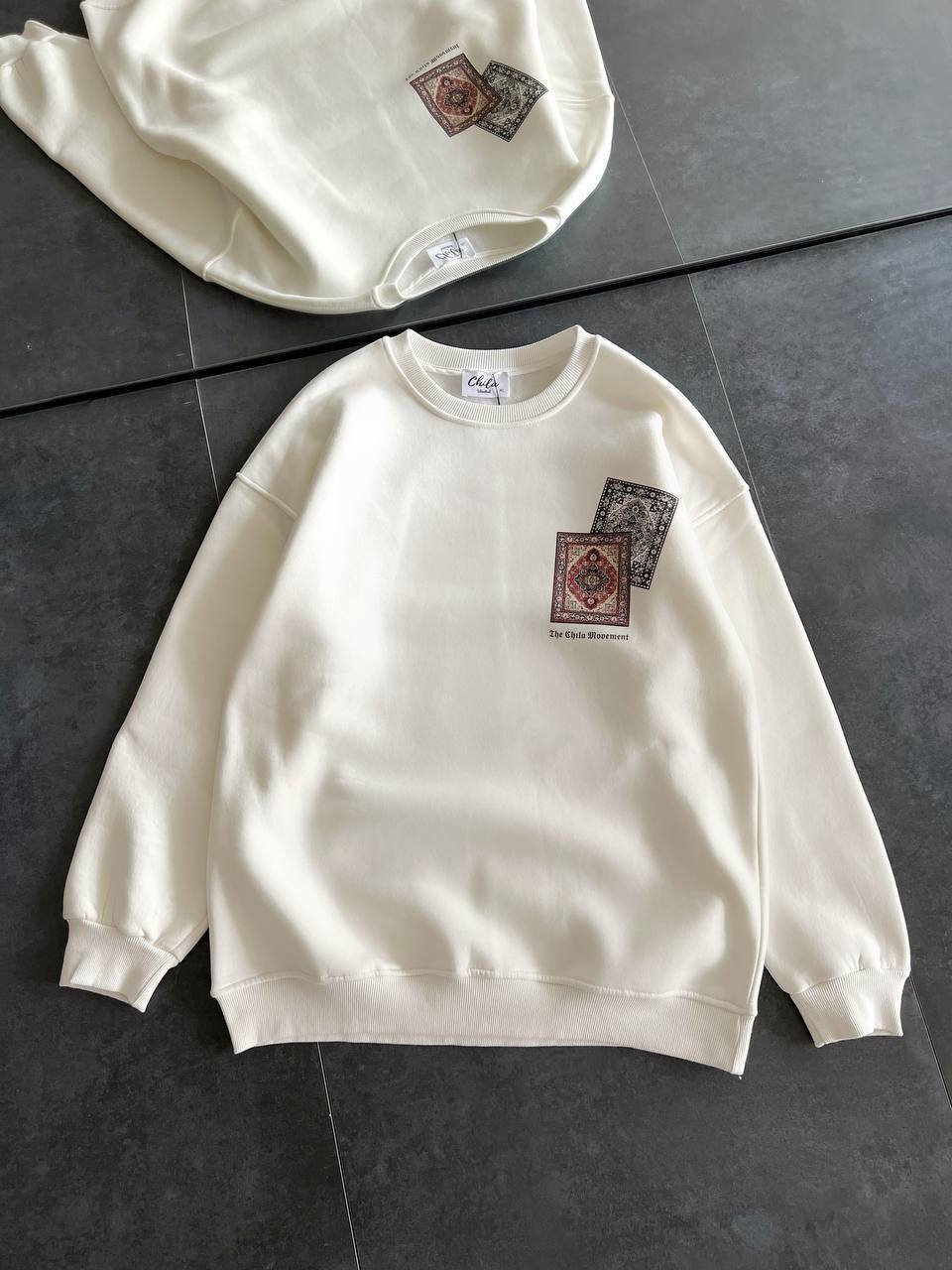 Ethnic Rug Pattern Oversized Sweatshirt - Cozy and Stylish Streetwear Withinblack