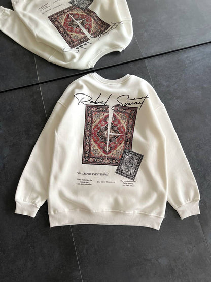 Ethnic Rug Pattern Oversized Sweatshirt - Cozy and Stylish Streetwear Withinblack