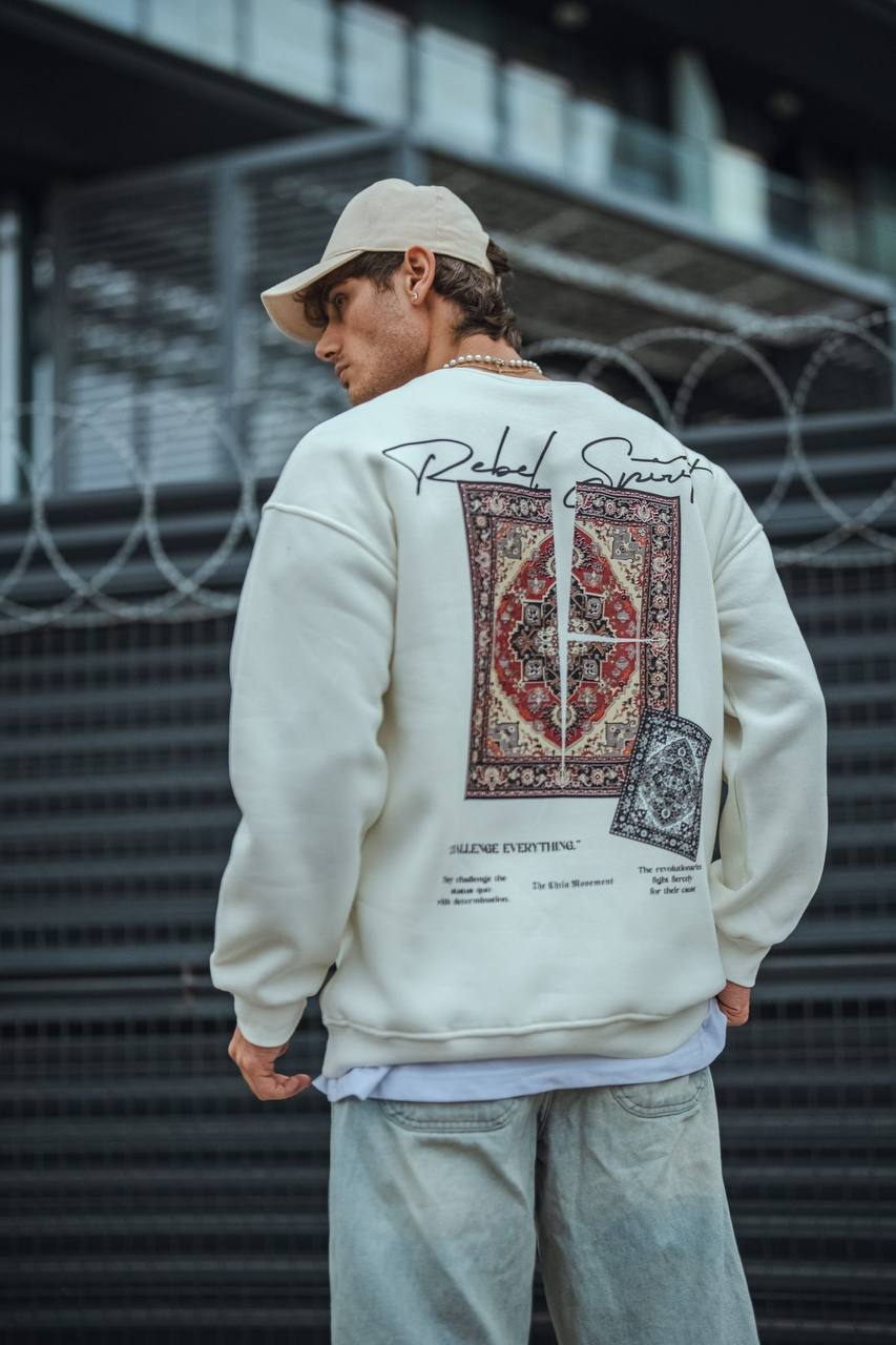 Ethnic Rug Pattern Oversized Sweatshirt - Cozy and Stylish Streetwear Withinblack