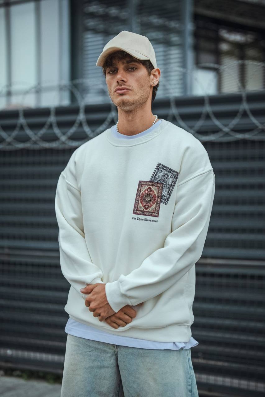 Ethnic Rug Pattern Oversized Sweatshirt - Cozy and Stylish Streetwear Withinblack
