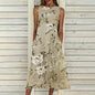 Floral A-line Dress with Round Neck and Mid-length