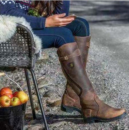 Vintage Ride Leather Boots - Stylish Retro Riding Boots for Trendy Women Country in My Heart