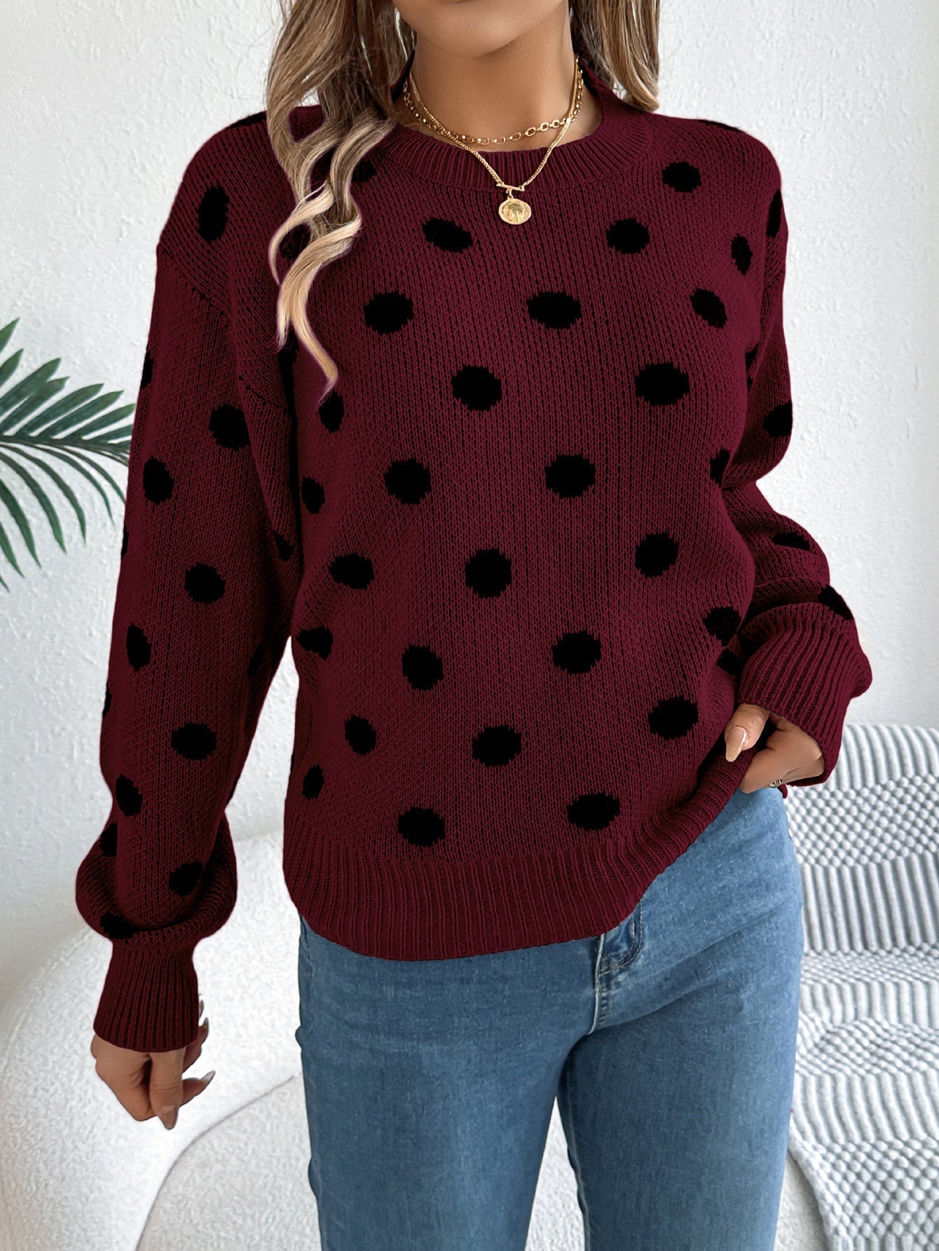Polka Dot Long-Sleeved Pullover Sweater – Cozy and Stylish Cowgirl Sweater Country in My Heart