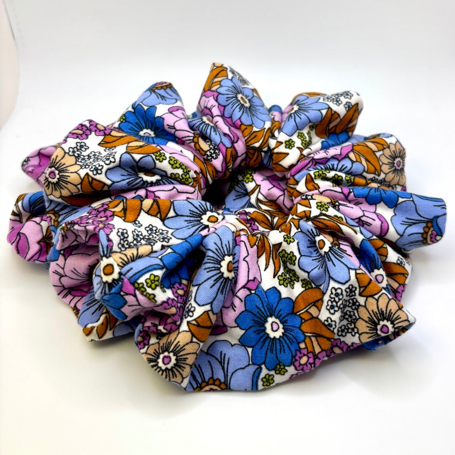 Blue & Brown Floral Scrunchie Enchanted Scrunch