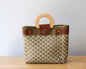 Beige & Gold Handwoven Tote with Wood Handle MexiMexi