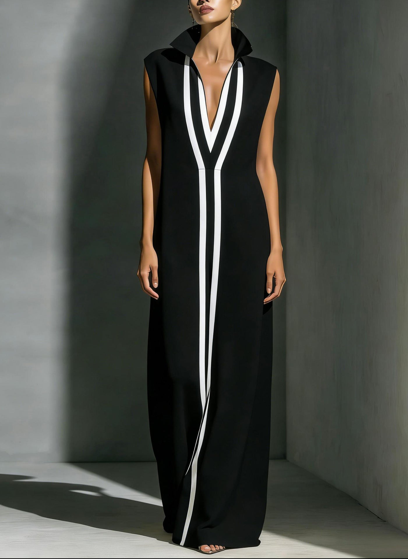 Women's V-Neck Color-Block Sleeveless A-Line Maxi Dress – 4 Colors XS–2XL FitiqueFit