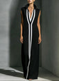 Women's V-Neck Color-Block Sleeveless A-Line Maxi Dress – 4 Colors XS–2XL FitiqueFit
