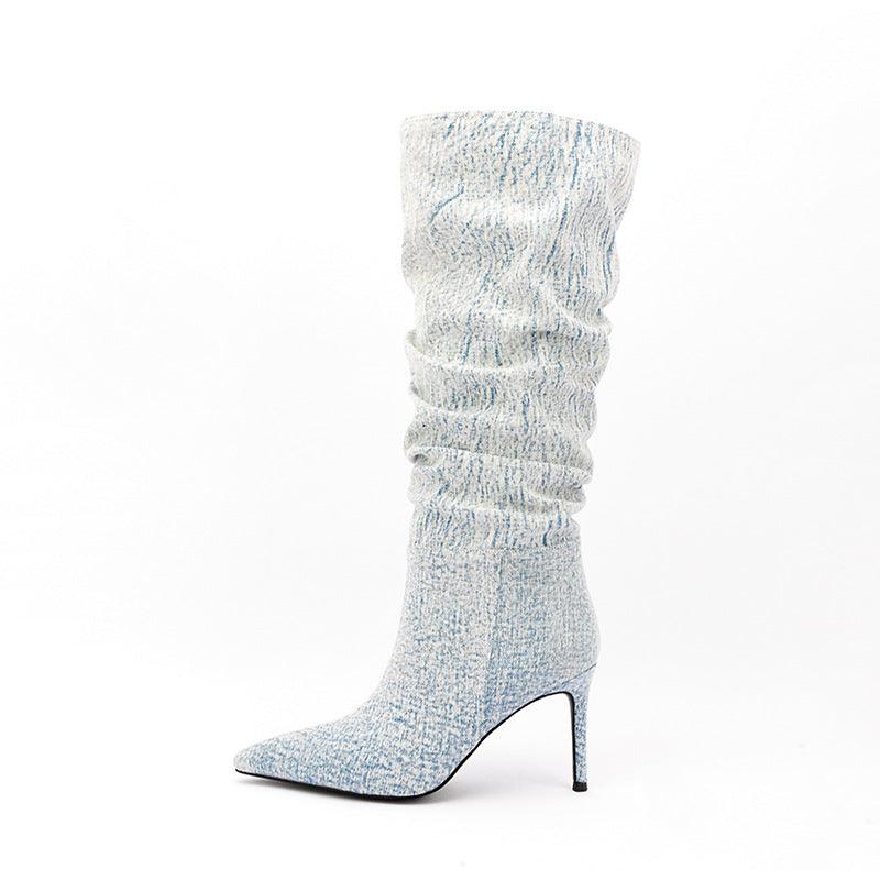 White Denim High Heel Tall Boots Country in My Heart