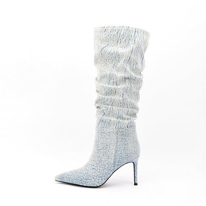 White Denim High Heel Tall Boots Country in My Heart