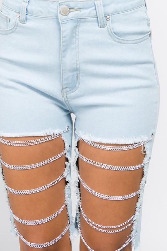 Cutoff Bermuda Shorts with Chains | Country Girl Denim Shorts for Summer & Spring Country in My Heart