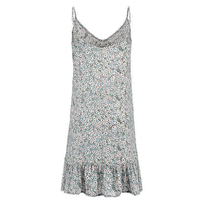 Floral Print Summer Dress Spaghetti Strap Mini Dress Ruffled Country in My Heart