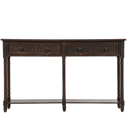 TREXM Console Table Sofa Table Easy Assembly with Two Storage Drawers and Bottom Shelf for Living Room Entryway (Espresso)