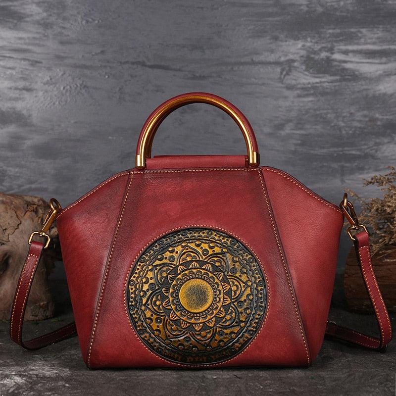 Mandala Embossed Leather Shoulder Bag Country in My Heart