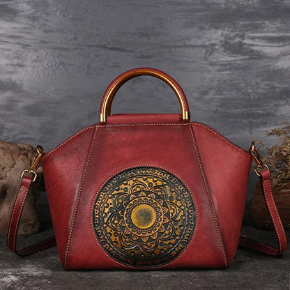 Mandala Embossed Leather Shoulder Bag Country in My Heart