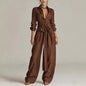 Women's Collar Long Sleeve Top & High-Waist Pants Two-Piece Set – 5 Colors FitiqueFit