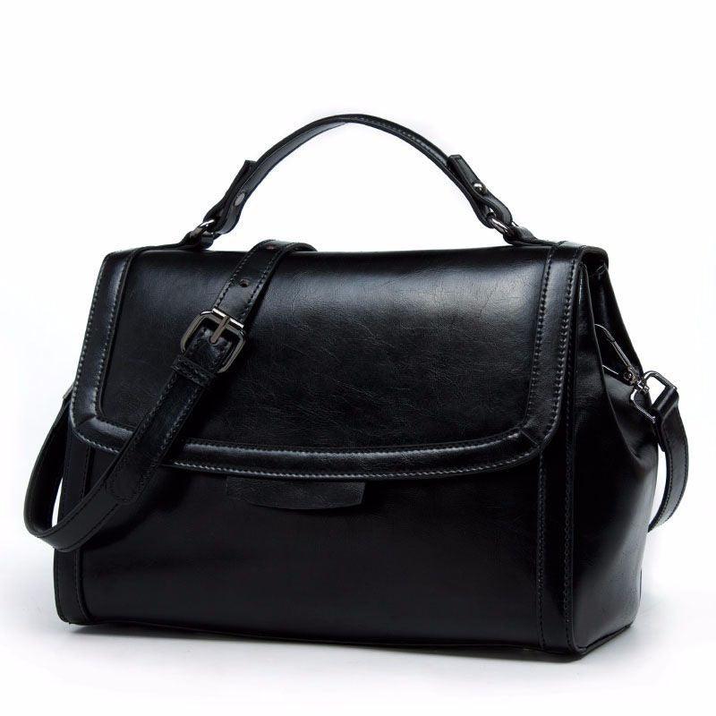 Luxury Genuine Leather Fashion Handbag for Cowgirls - Premium Black & Retro Brown Country in My Heart