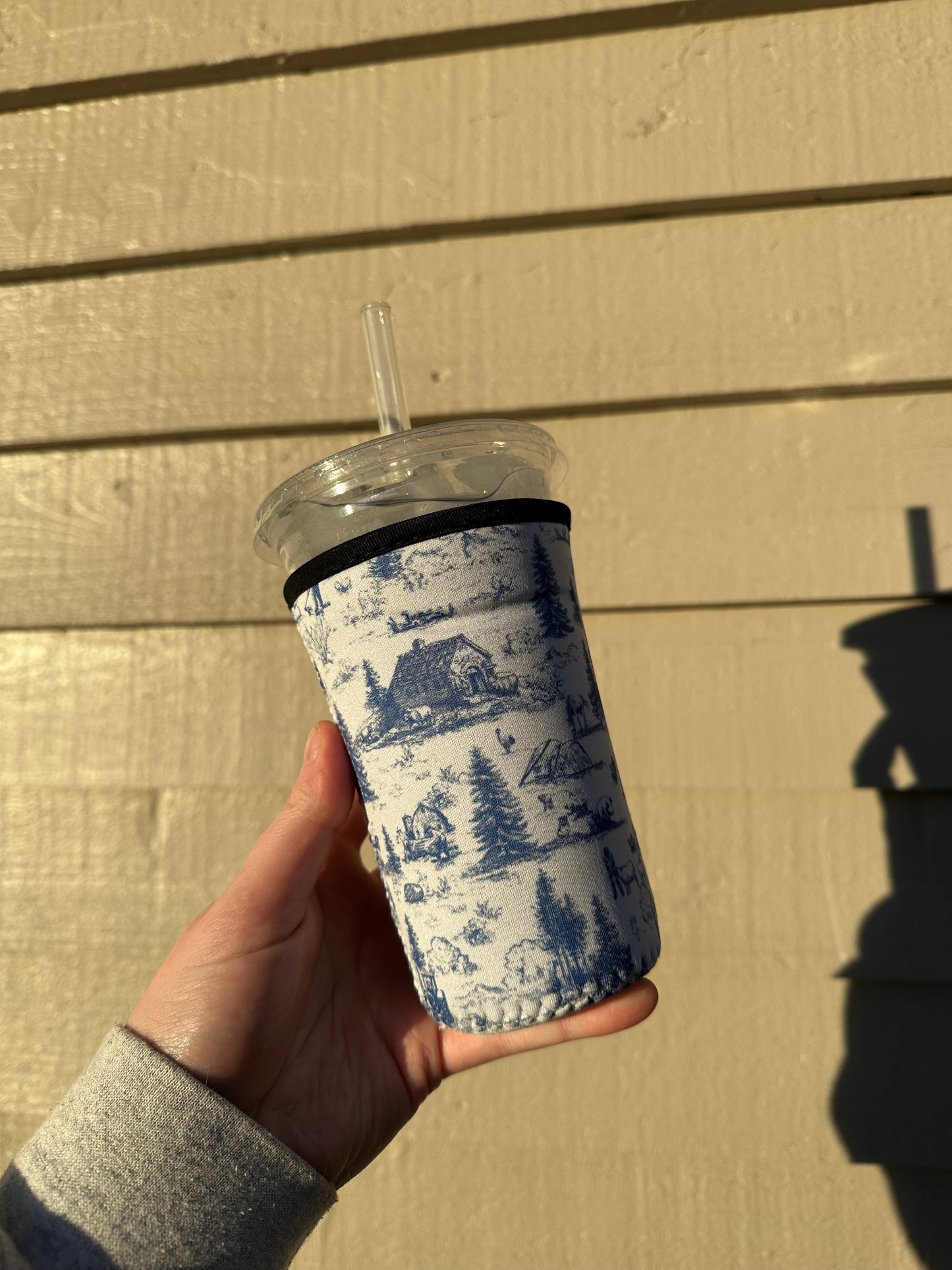 Western Barn Toile Coffee Sleeve | Reusable Neoprene Iced Coffee Cup Cover (16–24oz) BashDesignsCo