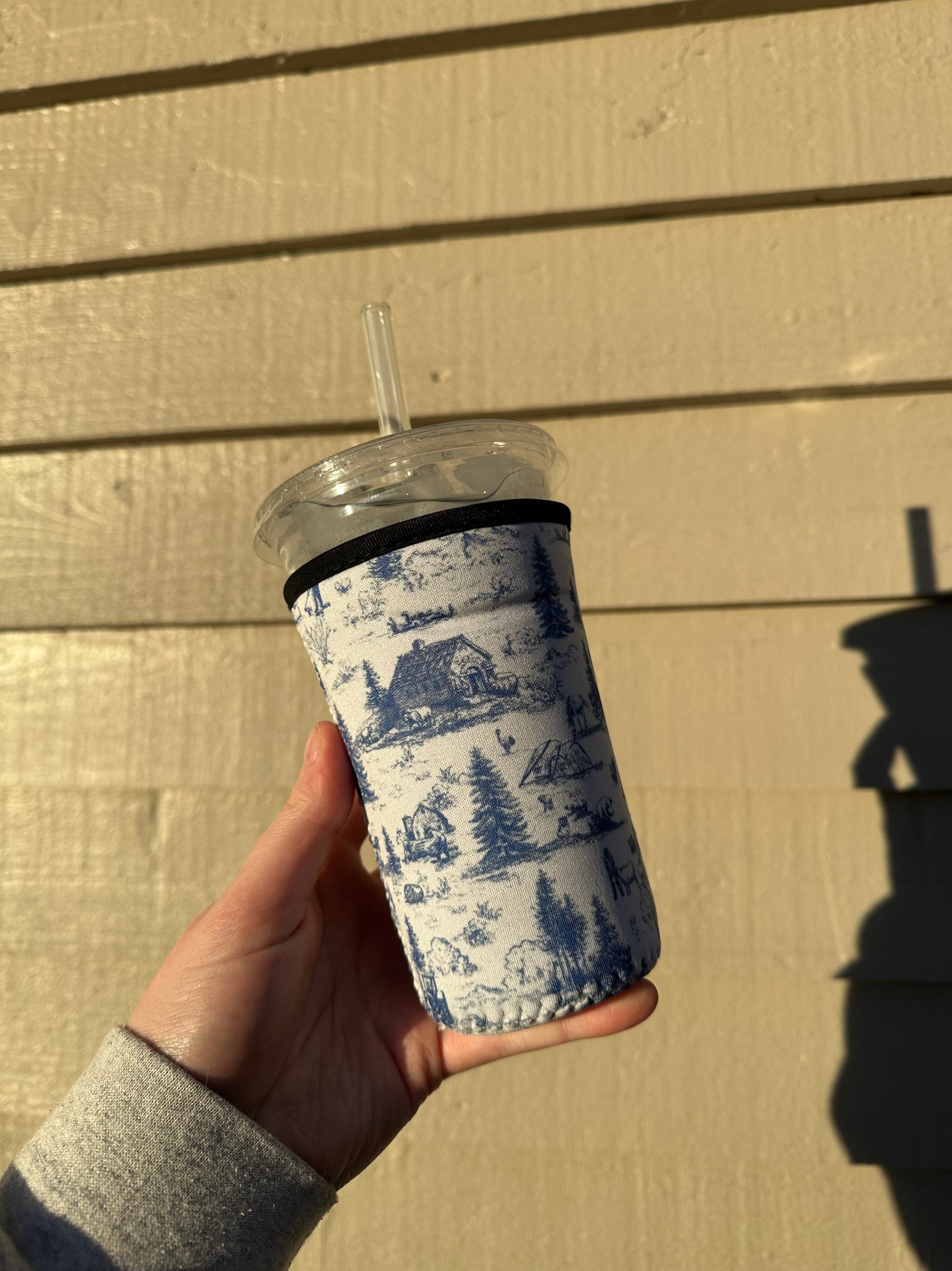 Western Barn Toile Coffee Sleeve | Reusable Neoprene Iced Coffee Cup Cover (16–24oz) BashDesignsCo