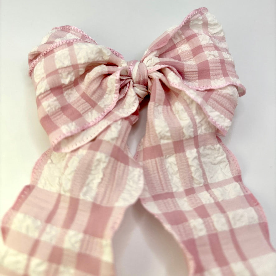 Pink Gingham Spring Double Bow Enchanted Scrunch