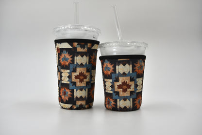 Southwestern Quilt Aztec Coffee Sleeve | Reusable Neoprene Iced Coffee Cup Cover (16–24oz) BashDesignsCo