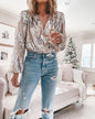 Sophisticated  V-Neck Long Sleeved Sequin Top Country in My Heart