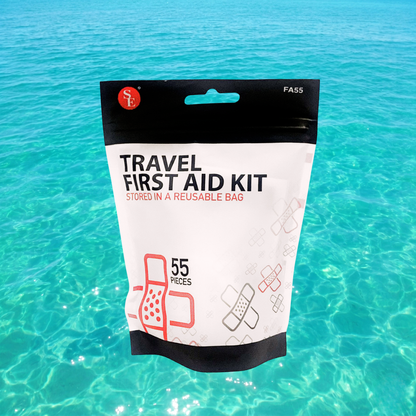 Travel First Aid Kit 55pc in Reusable Waterproof Bag quakekits.com