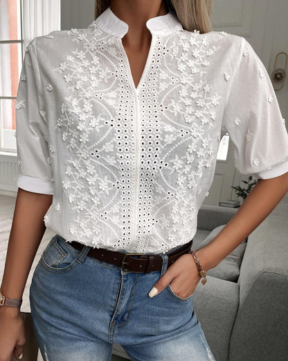 French Lace Embroidered Top - Stylish Stand Up Collar Top for Trendy Women Country in My Heart