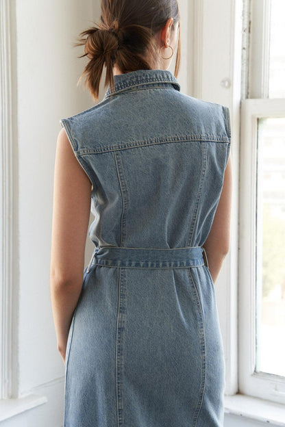 JUST FOLLOW ME DENIM MIDI DRESS Flying Tomato