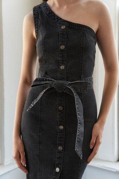 SOMEWHERE UP ABOVE DENIM MIDI DRESS Flying Tomato