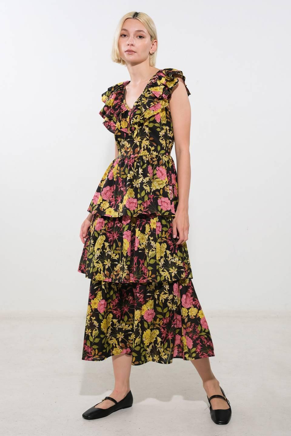 GRACEFUL GATHERING WOVEN MIDI DRESS Flying Tomato