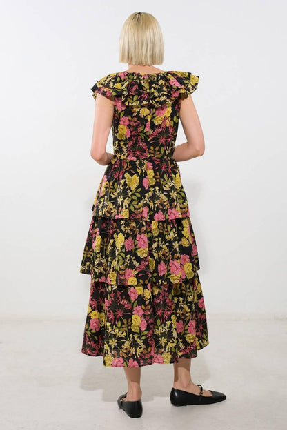GRACEFUL GATHERING WOVEN MIDI DRESS Flying Tomato