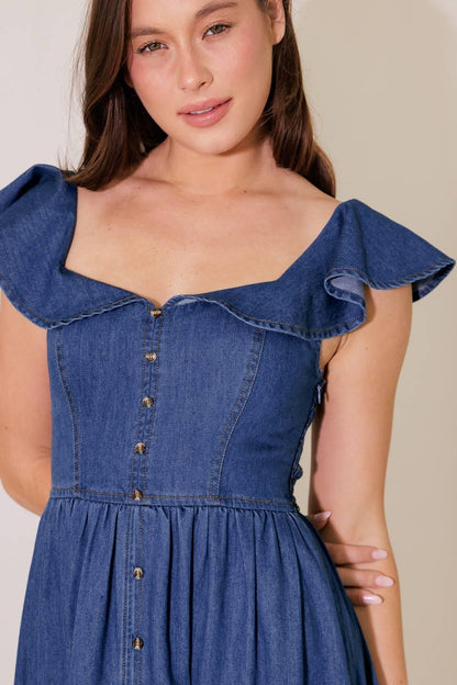 ONCE UPON A TIME DENIM BLUE MIDI DRESS Flying Tomato