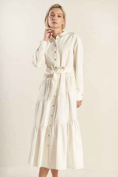 ANYTIME NOW WOVEN TWILL MIDI DRESS Flying Tomato