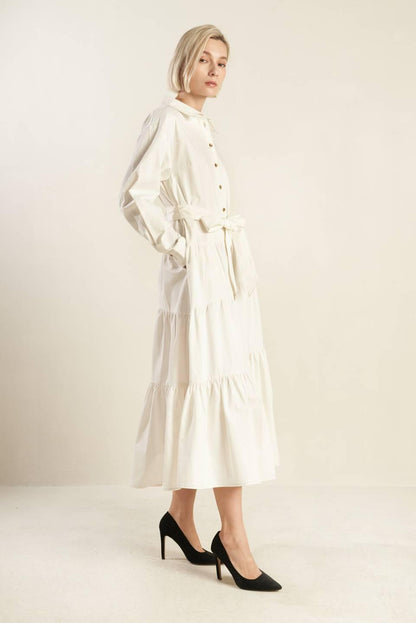 ANYTIME NOW WOVEN TWILL MIDI DRESS Flying Tomato