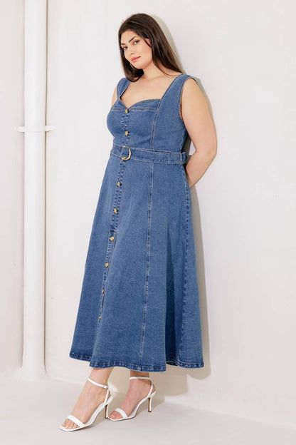 PRETTIEST BEHAVIOR DENIM MIDI DRESS Flying Tomato