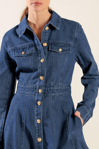 DRIFTING THOUGHTS DENIM MIDI DRESS Flying Tomato