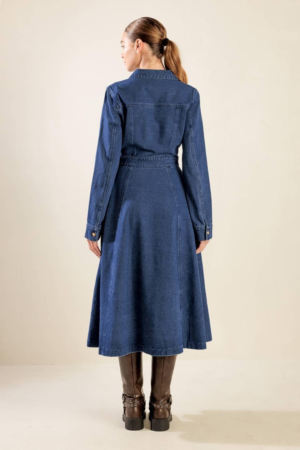 DRIFTING THOUGHTS DENIM MIDI DRESS Flying Tomato