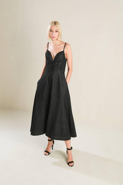 YOU ARE MY SUNSHINE DENIM MIDI DRESS Flying Tomato