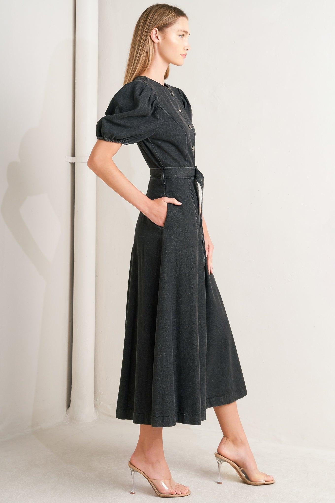 IN MY MIND DENIM MIDI DRESS Flying Tomato