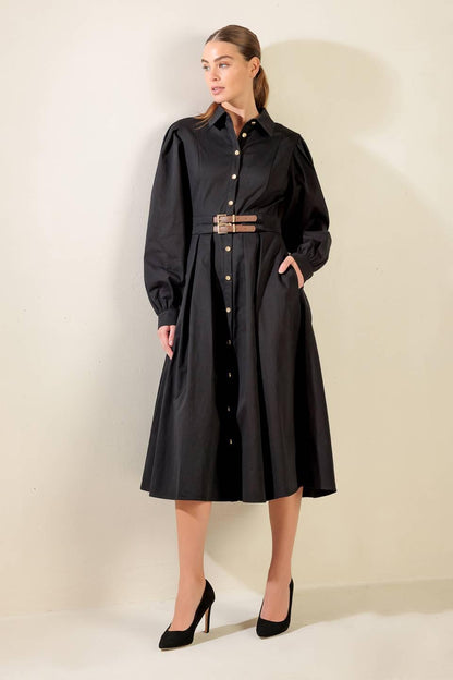 MIDNIGHT MASQUERADE WOVEN MIDI DRESS Flying Tomato