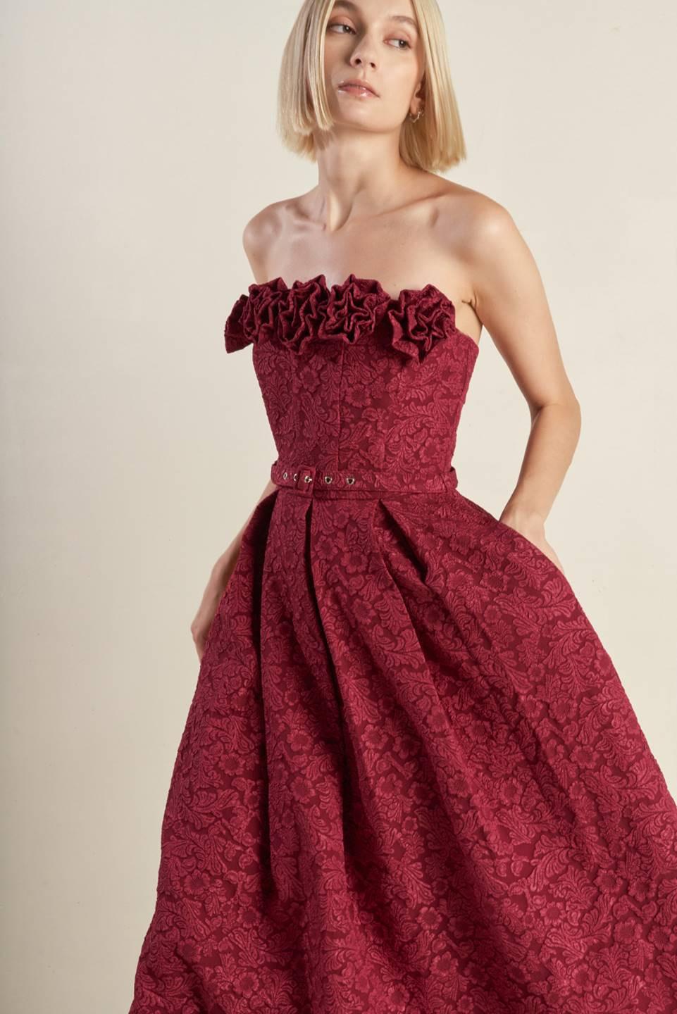 GLORIOUS SHINE WOVEN MIDI DRESS Flying Tomato