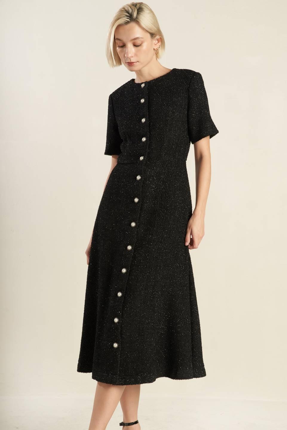 SOMETHING MORE TWEED WOVEN MIDI DRESS Flying Tomato