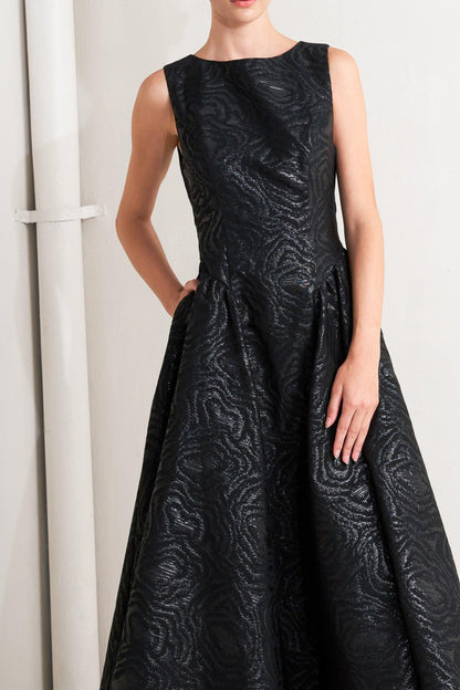 CHECK YOURSELF BLACK WOVEN MIDI DRESS Flying Tomato