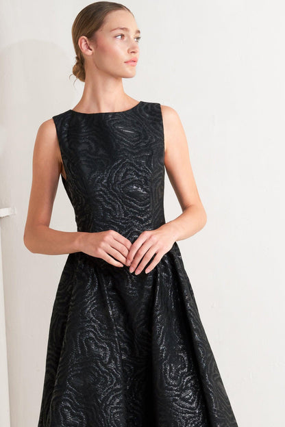 CHECK YOURSELF BLACK WOVEN MIDI DRESS Flying Tomato