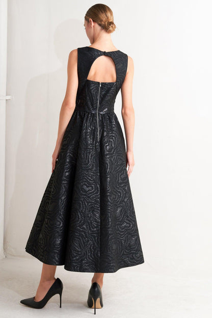 CHECK YOURSELF BLACK WOVEN MIDI DRESS Flying Tomato
